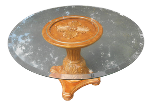 Hand Carved Wood 48" Glass Top Dining Table