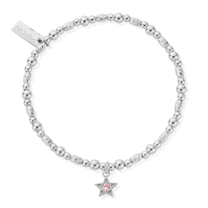 Silver October Tourmaline CZ Birthstone Star Bracelet