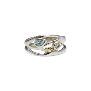 Blue & White Topaz Sterling Silver Ring (M (UK))