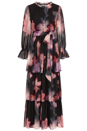 Reya Black Floral Print Tiered Maxi Dress (XL)