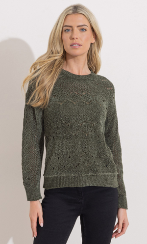 Chenille Patterned Open Knit Jumper - Khaki