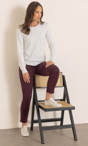 Suedette Slim Leg Pull On Trousers - Dark/Berry