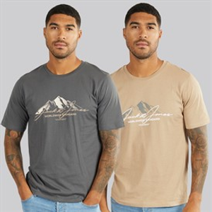 JACK & JONES Mens Cover Mountain Two Pack T-Shirts Asphalt/Silver Mink
