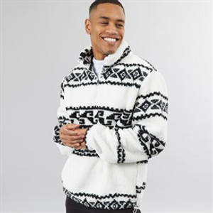 Brave Soul Mens Powelton 1/4 Zip Fleece Optic White/Jet Black
