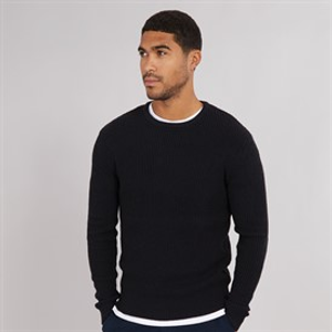 French Connection Mens Crew Neck Waffle Jumper Marine