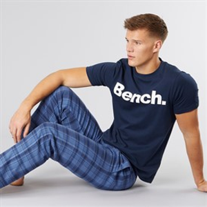 Bench Mens Berod Loungewear T-Shirt And Check Flannel Pants Set Navy/Navy Check