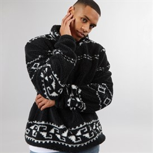 Brave Soul Mens Powelton 1/4 Zip Fleece Jet Black/Optic White
