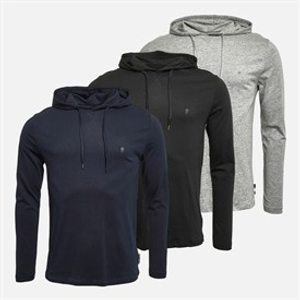 French Connection Mens Three Pack Crown Long Sleeve Hooded Top Black/Light Grey Marl/Marine