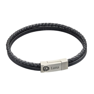 Black Leather Double Row Pet Nose Print Engraving Bracelet