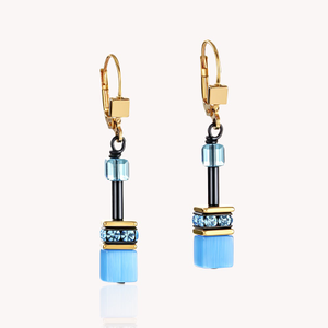 Classic GEOCUBE Earrings Gold Rainbow Blue Accents