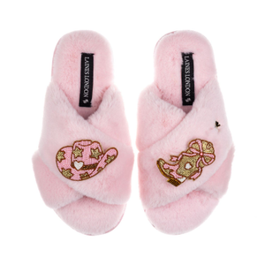 Classic Laines Slippers With Cowgirl Hat & Cowgirl Boots Brooches - Pink (M)