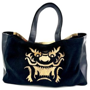 Mahjong Tote In Black Suede