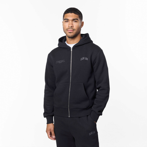 Layered Varsity Relaxed Full Zip Hoodie | Off Black