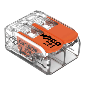 Wago 221-412 Transparent 2 Pole Compact Lever Operated Connector With CAGE CLAMP for Solid & Stranded Cable Up to 4mm² 32A (Pack Size 100)