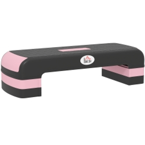 HOMCOM Aerobic Step with 3-Level Adjustable Heights for Home, Office Exercise, Black and Pink