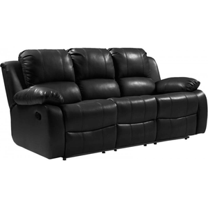 Outlet Valencia Black Leather 3 Seater Manual Recliner Sofa
