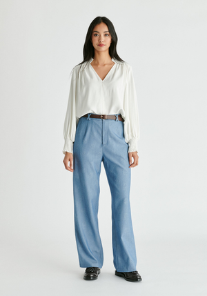 V-Neck Blouse with Gathered Detail