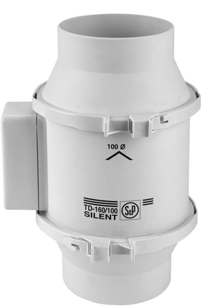 Envirovent SILMV160/100T Silent MV White Low Noise In-Line Mixed Flow Duct Fan With Adustable Timer IP44 24dB(A) 100mm / 4 Inch 240V