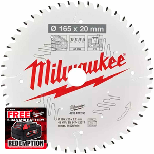 Milwaukee 4932471295 ATB Wood Circular Saw Blade 165mm x 20mm 48T