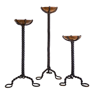 Arts and Crafts Copper and Twisted Iron Candle Holders Set of Three