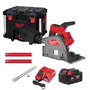 Milwaukee M18 FPS55-0P Plungesaw in Packout Case, Guide Rail Kit with 5.0Ah Battery & Charger