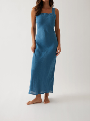 Monaco Linen Bias Dress in Ocean