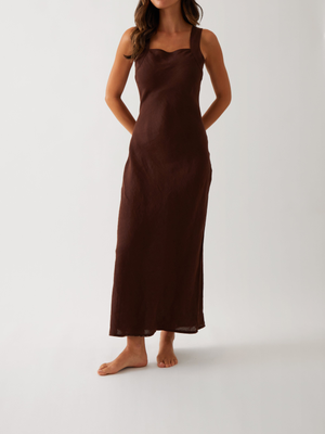 Monaco Linen Bias Dress in Chocolate