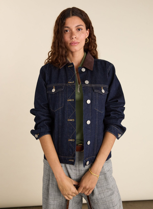 Nalan Organic Cotton Denim Trucker Jacket - UK 12 | EU 38 | US 08 / Dark Denim & Dark Chocolate