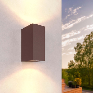 LED Outdoor Wall Light - Cube - GU10 Fitting - Up & Down - Rust - Suitable for Indoor & Outdoor Use