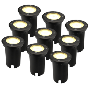 9x LED Outdoor Ground Light GU10 - IP67 Waterproof - 3W - 2700K - Black - Recessed Floor Light for Exterior / Garden / Landscape Use