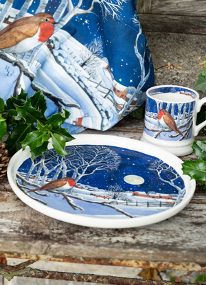 Midnight Robin Flat Serving Plate