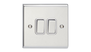 Deta SD1204CHW Slimline Decor Curved Edge Decorative Polished Chrome 2 Gang 2 Way Plateswitch With White Insert & Chrome Rockers 10A