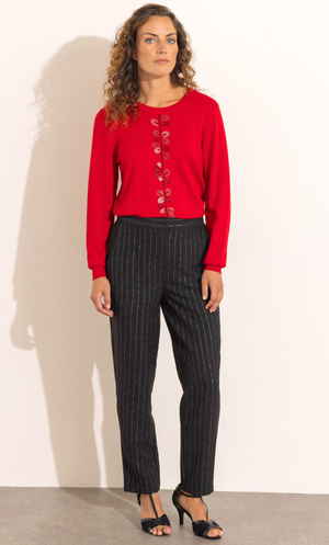 Anna Rose Glitter Pinstripe Patterned Trousers - Black