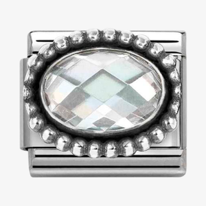 Nomination Stainless Steel & Silver White Cubic Zirconia Oval Beaded Charm 330607/010