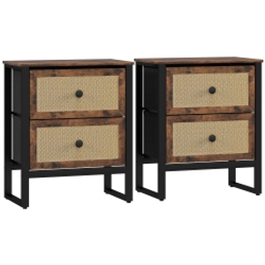 HOMCOM Industrial-Natural Bedside Table Set of 2 - Brown