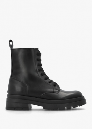 Black Leather Lace Up Biker Boots