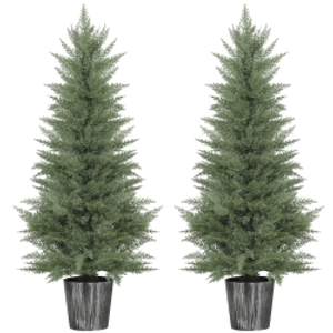 HOMCOM 135cm Artificial Cypress Trees Set of 2, UV Resistant Artificial Plants with Decorative Pot, Fake Plants for Indoor Outdoor Decor, Green