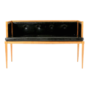 Clean Lined Bleached Mahogany and Black Patent Leather Bench/Settee