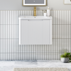 Avenza 600mm Matt White Wall Hung Vanity Unit 1 Drawer with Ceramic Basin