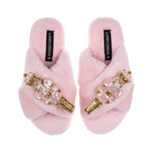 Classic Laines Christmas Collection Slippers With Double Pink Grand Nutcrackers Brooches - Pink (M)