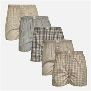 French Connection Mens Five Pack Woven Boxers Multi 5 Taupe/Taupe Ecru Check/Taupe Ecru Check/Taupe Ecru Gingham/Taupe Ecru Stripe