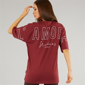 L'amore Couture Womens Norwalk Oversized T-Shirt Burgundy