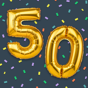 Moonpig 50 Balloon Confetti Typography Card