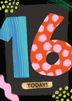 Bright & Bold Illustrated 16 Today Birthday Card