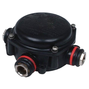 Pratley 56202 Ezee-Fit ATEX Black 3 Way Cable Junction Box c/w Built-In Glands & Shrouds IP68 20mm Entry