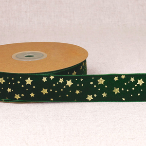 Ruban velours étoiles de noël - Vert