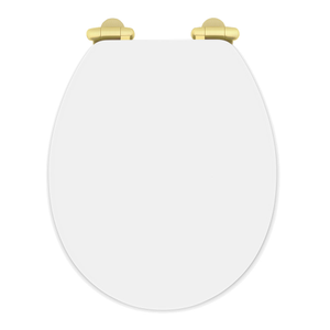 Toreno High Gloss White MDF Bottom Fixing Toilet Seat with Brushed Brass Hinges