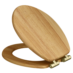 Roxbury Solid Oak Soft-Close Toilet Seat with Brushed Brass Hinges