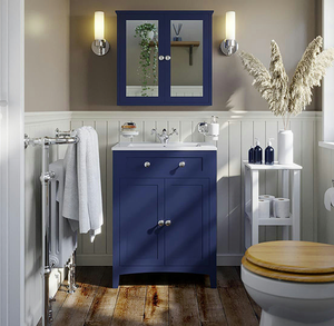 The Bath Co. Camberley Semi-Matt Navy 600mm Wide Floor-Standing Vanity Unit with Ceramic Basin
