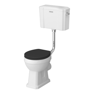 Trafalgar Low Level Toilet with Soft Close Seat - Chrome - Traditional Ceramic WC Black